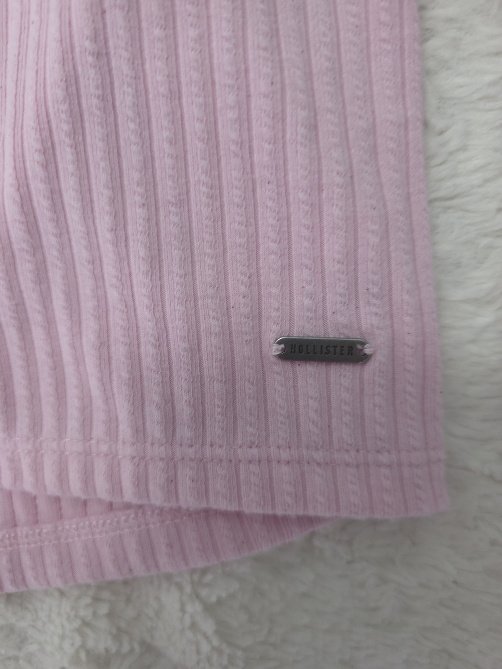 Hollister Light Pink Ribbed Tie-Front Long Sleeve Top - Picture 7 of 8